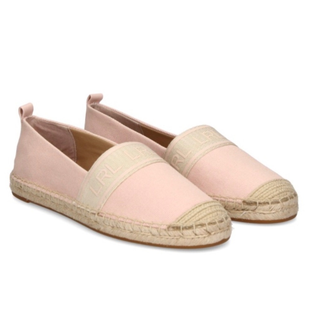 Lauren Ralph Lauren Caylee Pink Canvas Espadrille Flats 8 Preppy NWOB